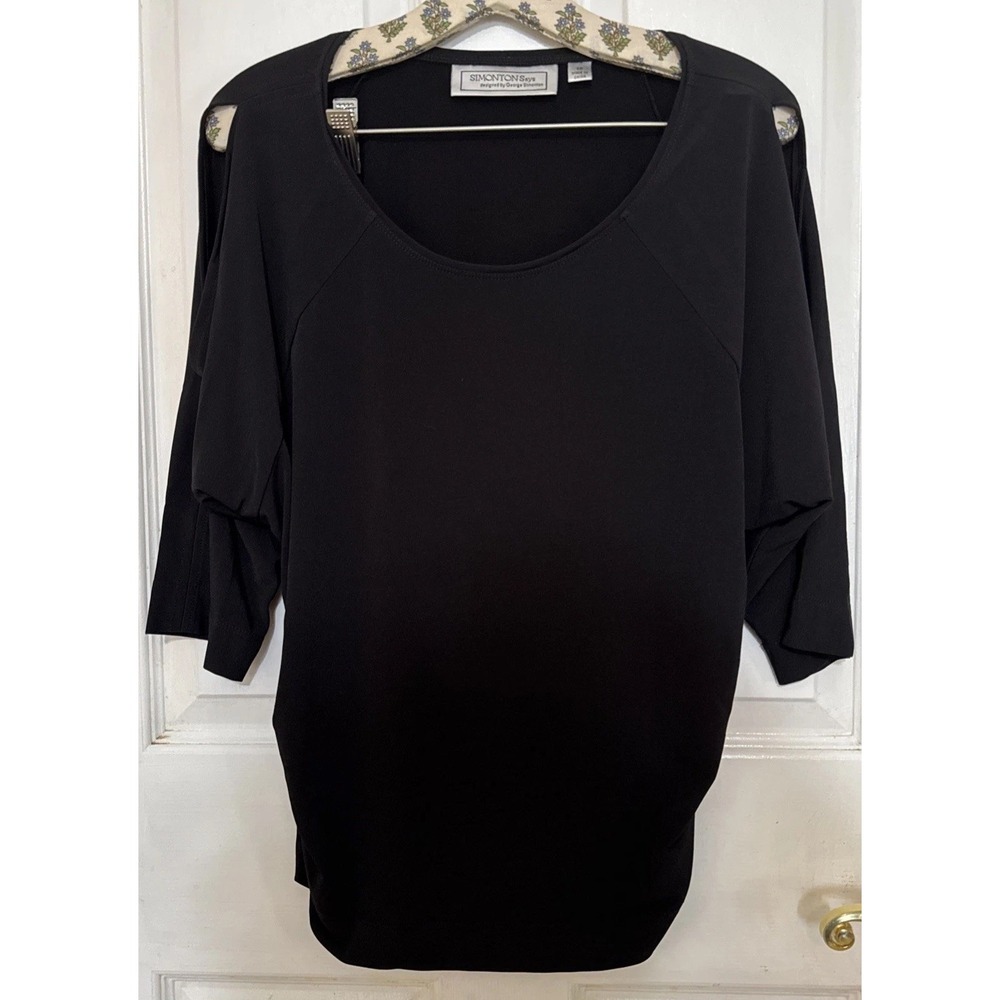 Simonton Says Top Womens SP Black 1/2 Sleeve Ruched Knit Tunic Blouse